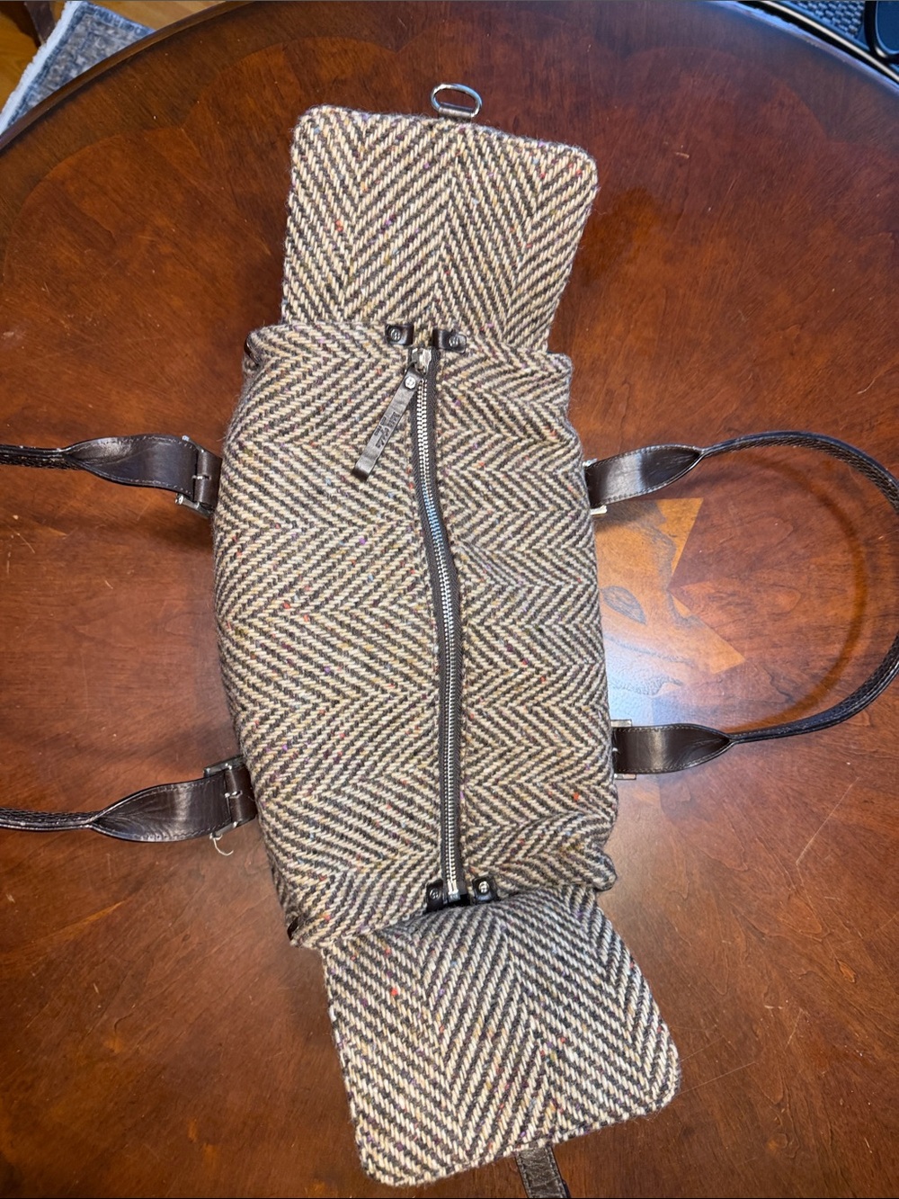 Rare Vintage Kate Spade Nottingham Tweed Herringbone Satchel Wool Leather Bag - Picture 2 of 7